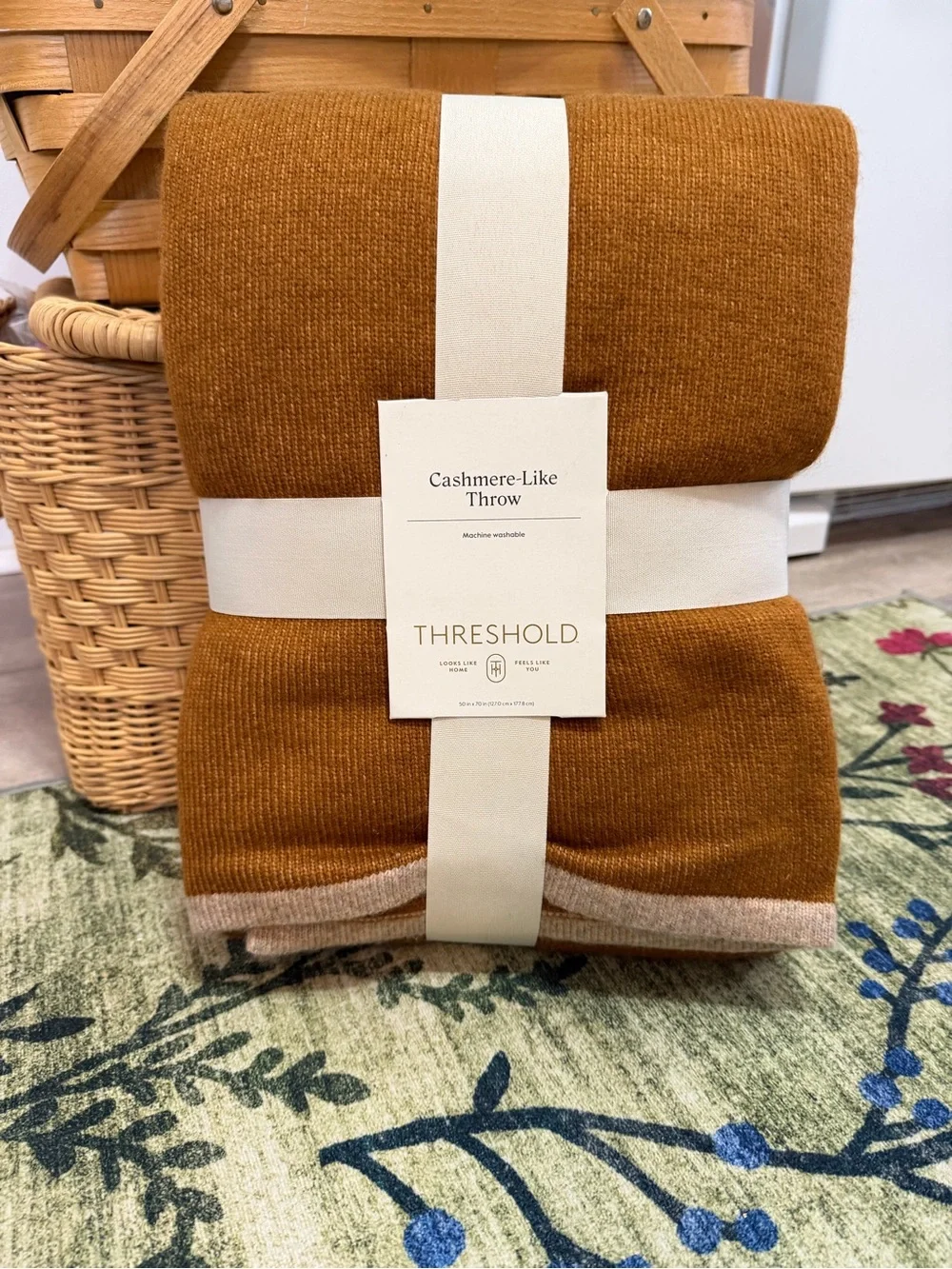 Threshold Caramel Throw with Cream Border